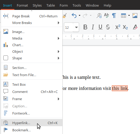 Add, Change, Remove Hyperlink / Email Link in Writer - libreofficehelp.com