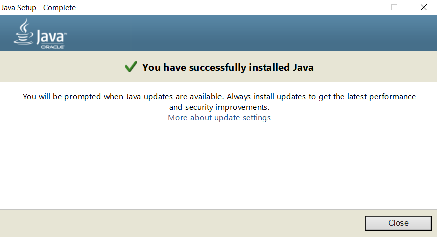 Java Setup Complete